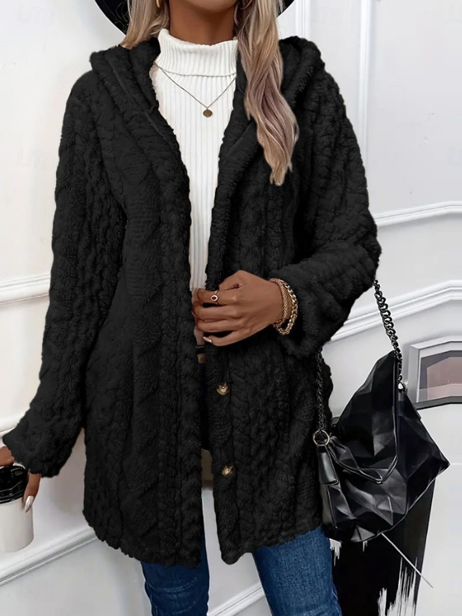 Femmes Veste Sherpa Veste Décontractée Confortable Respirant Avec Poches Boutons Occasionnel Uni Vacances Rue Occasionnel Tenue quotidienne Ouvert devant Régulier À capuche Coupe régulière manche de 2025 ? $28.99 –P14