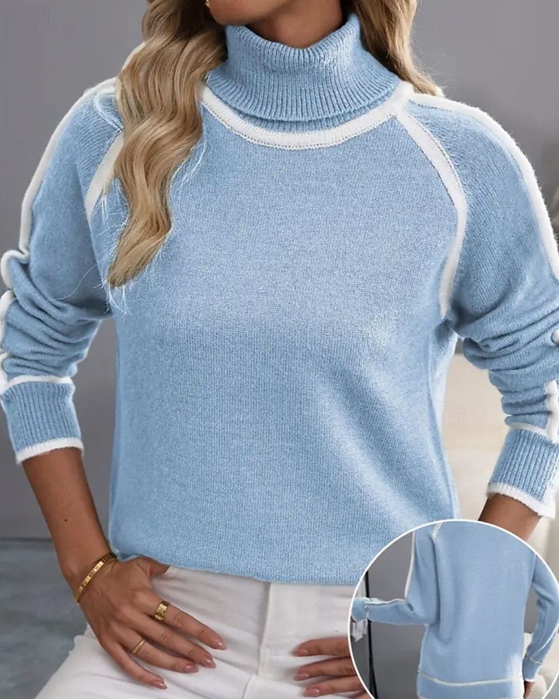 Dame Genser Gatemote Fritid Fargeblokk Rullekrage Lapper Strikket Langermet Vanlige topper Strikke utendørs Daglig Ut på byen Svart Gul Høst Vinter 2025 - $38.99 –P7