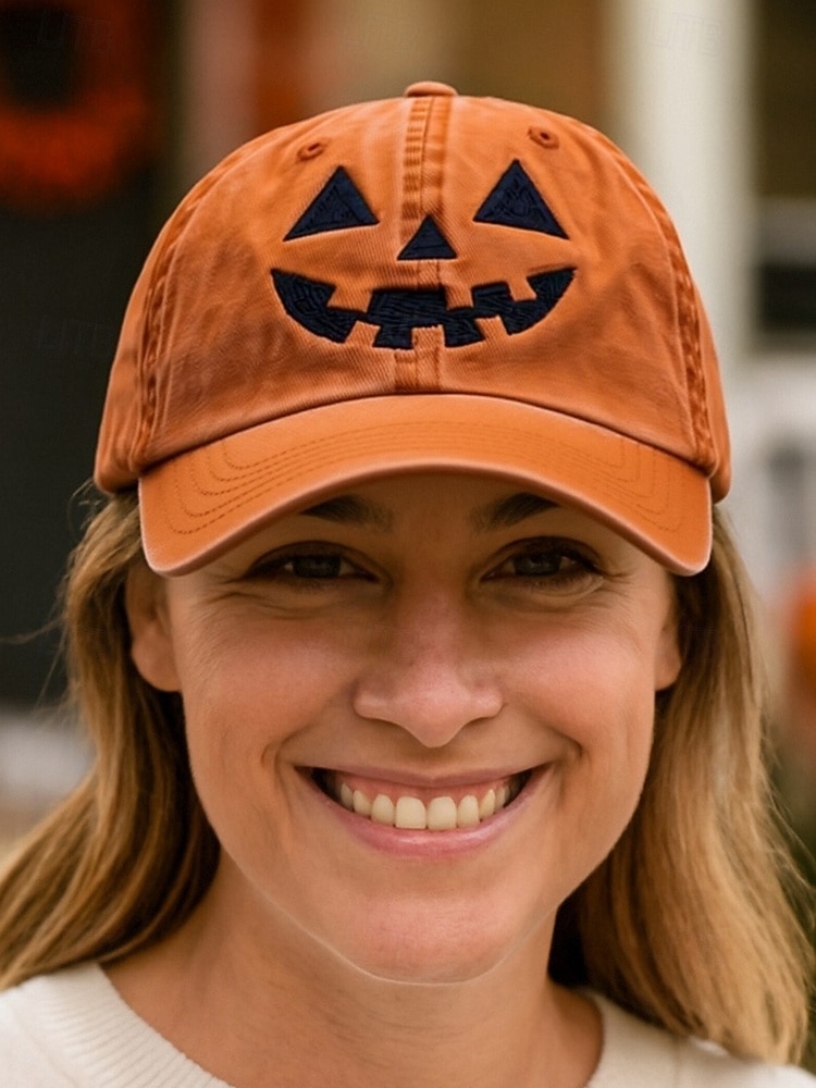 Unisex halloween pumpa ansikte basebollkeps, avslappnad justerbar jack-o-lantern hatt för fester, festivaler och utomhuskläder 2025 - $14.99 –P1