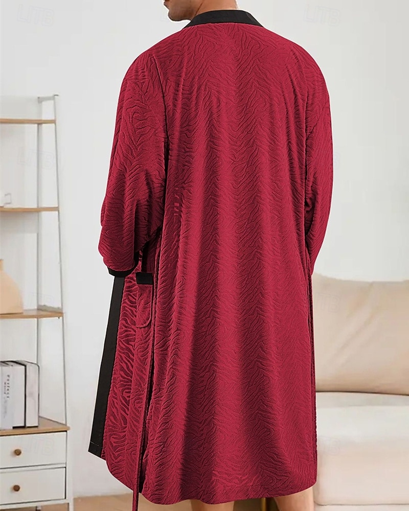 Herr Pyjamas Sovkläder Badrock Slät Mode Stylish Klassisk Hem Dagligen Säng Polyester Komfort Mjuk V-hals Långärmad Ficka Inkl. bälte Vår Höst Svart Vit 2025 - $27.99 –P16
