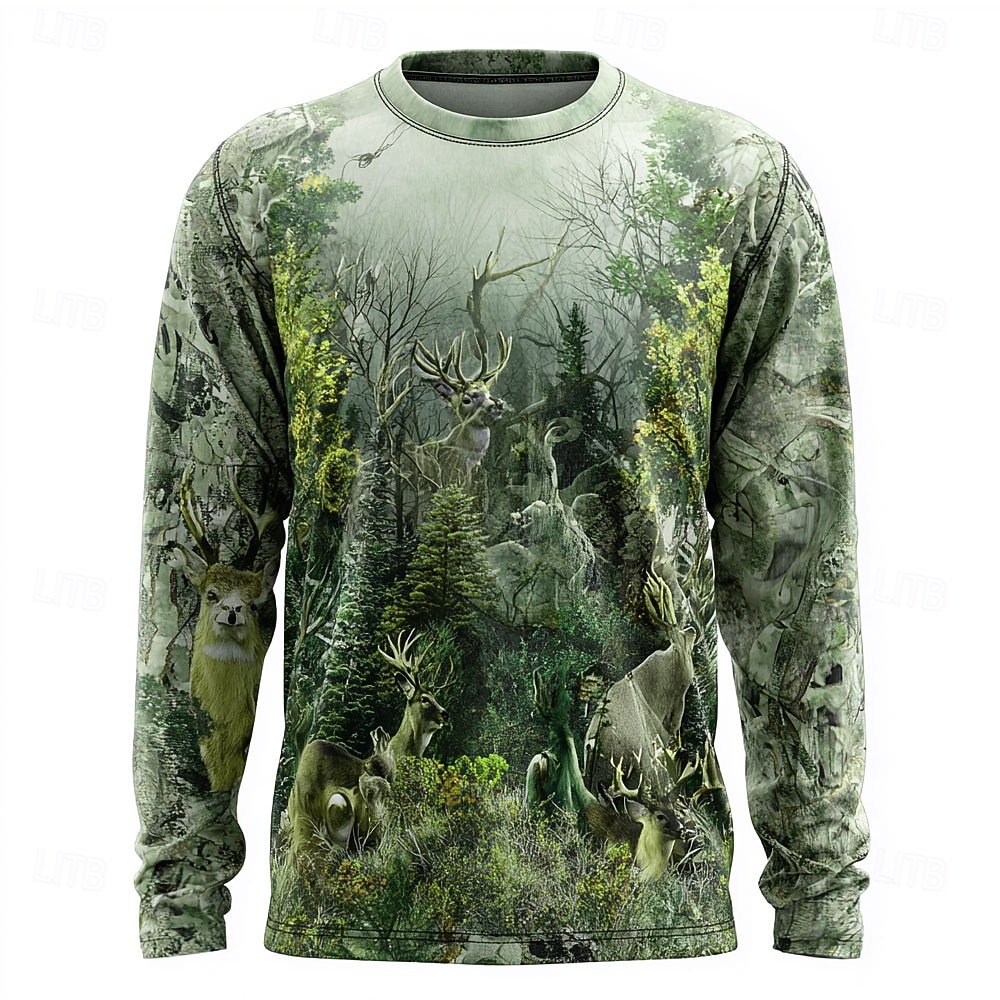 Miesten naamiointi Hirvet T-paita Pitkähihainen T-paita 3D-tulostus Tiukka pyöreä kaula-aukko Paita Muoti Ulkoilma Katu Urheilu ja ulkoilu Metsästys Vihreä 1# Vihreä 2# Vihreä 3# Kesä Kevät Vaatetus 2026 - $21.99 –P2