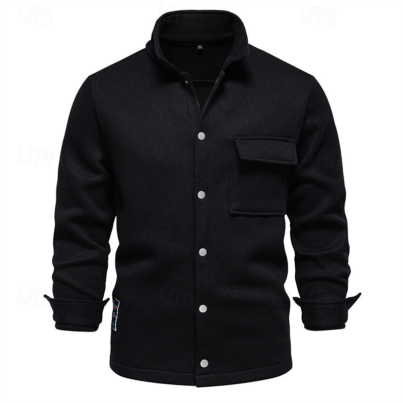 Herren Waffeljacke Fleecejacke Cargo-Jacke Freizeitjacke Urlaub Täglich Warm Tasche Herbst Winter Einfach Mode Klassisch Revers Regulär Schwarz Weiß Marineblau Blau Khaki Jacken 2025 - $54.99 –P17
