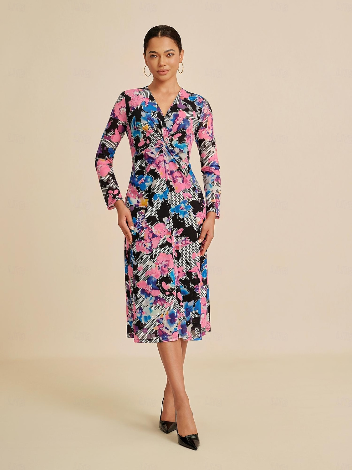 Per donna Femminile Tubino Abito Stampato Abito Midi Arcobaleno Manica Lunga Estate Primavera Scollo a V Moderno S M L del 2025 a $86.99 –P2