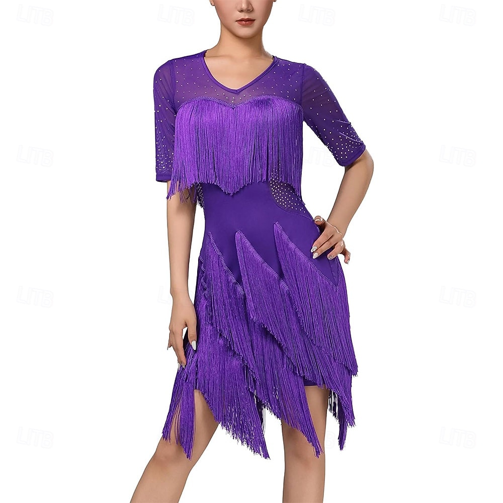 Λάτιν Χοροί Φόρεμα Φούντα Κόψιμο Παγιέτες Γυναικεία Επίδοση Εκπαίδευση Θεματικό κόμμα Κοντομάνικο 100% Βαμβάκι 2026 - $83.99 –P7