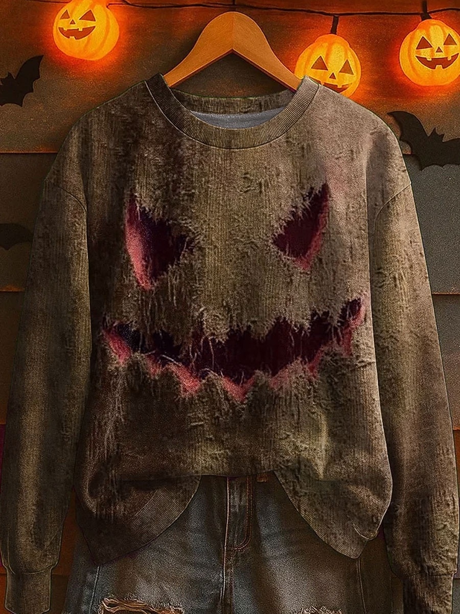 Halloween Kvinners Pullover Monster Grafikk Casual Langermet Crew Neck Regular Topper Gate Dagligbruk Casual Print Lilla Grønn Khaki Grå Høst Vinter 2025 - $25.99 –P3