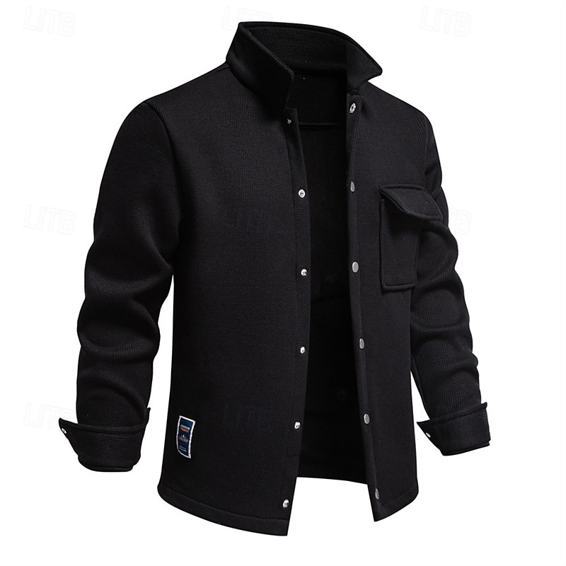 Herren Waffeljacke Fleecejacke Cargo-Jacke Freizeitjacke Urlaub Täglich Warm Tasche Herbst Winter Einfach Mode Klassisch Revers Regulär Schwarz Weiß Marineblau Blau Khaki Jacken 2025 - $54.99 –P18
