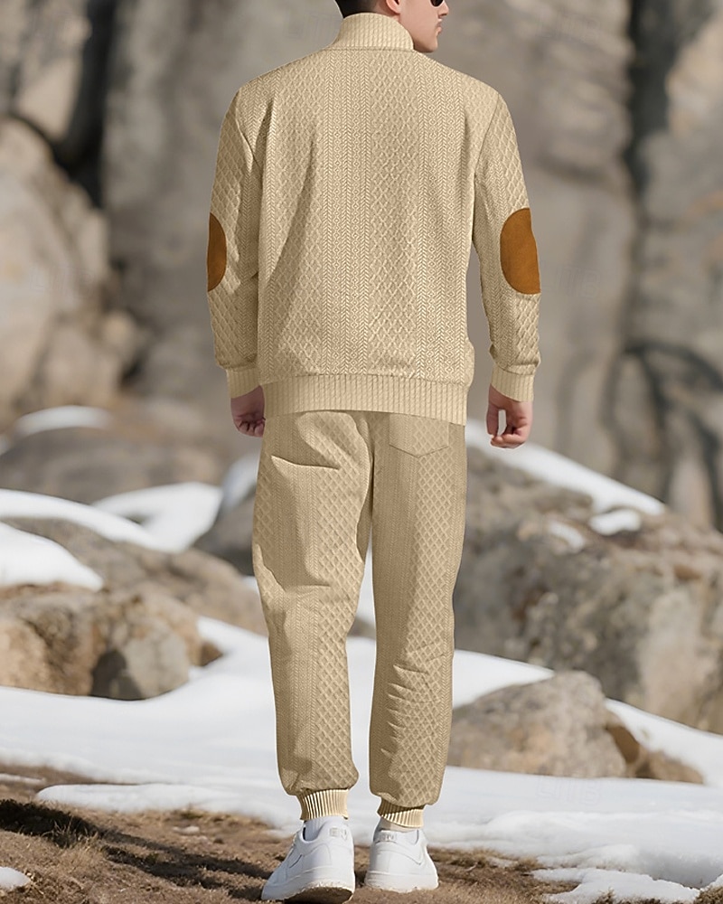 Men's Sweatshirt Tracksuit Outfit Set Stand Collar Outdoor Daily Sports Jacquard Drawstring Button Up Color Block Wine Red Black White Polyester Activewear Fashion Streetwear Spring 2025 - $52.99 –P2