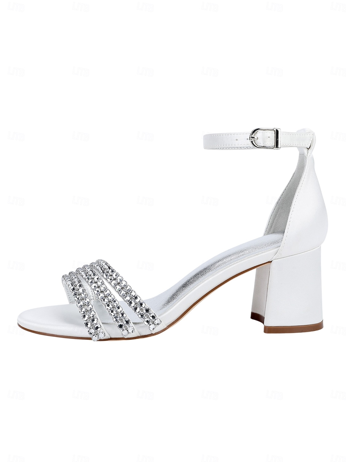 sandálias femininas de salto bloco de cetim roxo com tiras de strass - sapatos sociais elegantes e abertos para coquetéis e ocasiões formais de 2025 por $64.99 –P5