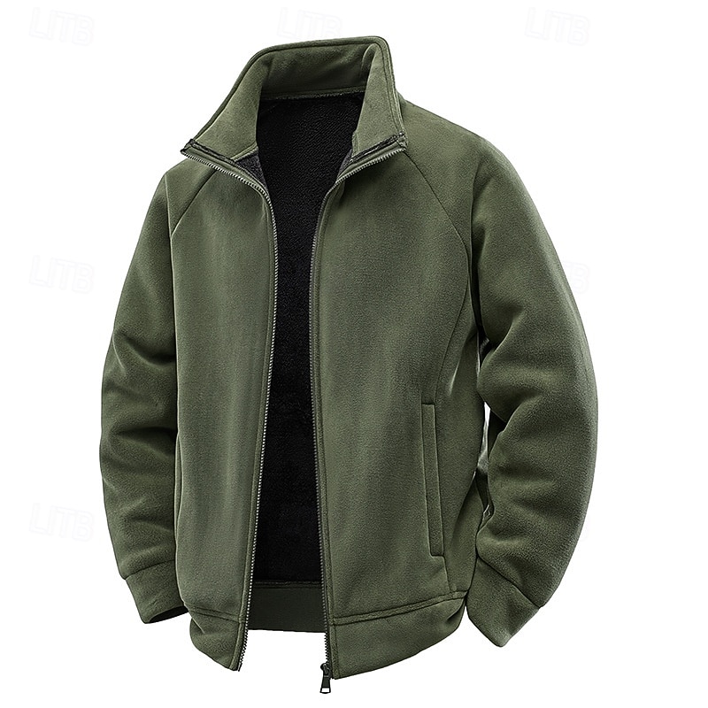 Men's Winter Jacket Fleece Jacket Casual Jacket Vacation Daily Thermal Warm Pocket Fleece Fall Winter Plain Fashion Streetwear Lapel Regular Black Khaki Army Green Dark Blue Jacket 2026 - $45.99 –P1