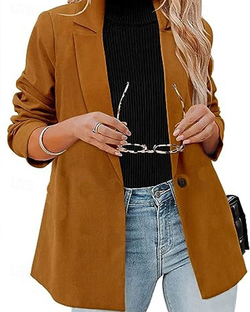 Femmes Blazer Confortable Boutons Élégant Mode Extérieur Uni Sortir Décontracté Quotidien Week-end Cardigan Régulier Revers Coupe régulière manche longue Vêtements d'extérieur Noir Rouge Marron de 2025 ? $24.99 –P4