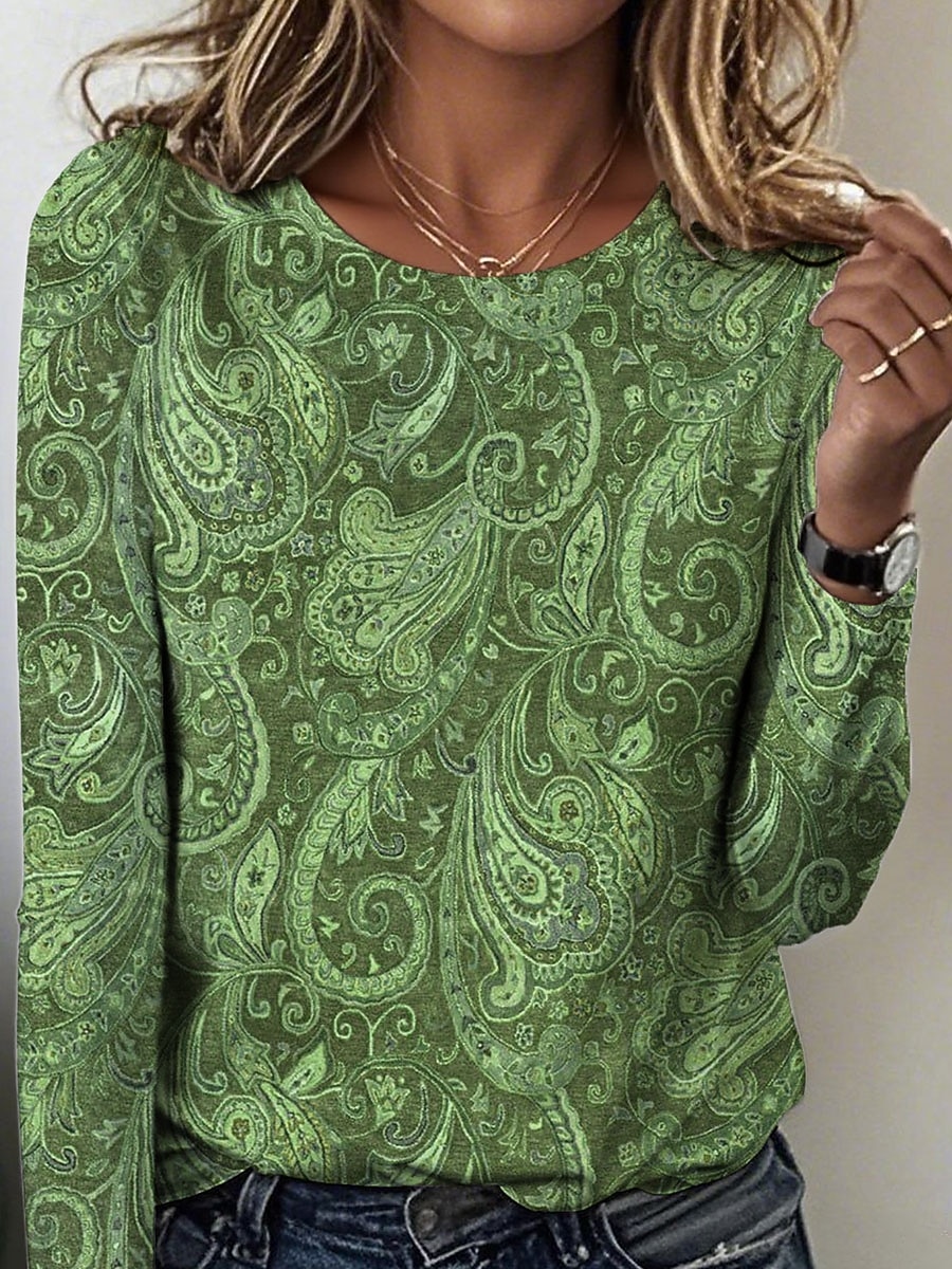 Per donna Maglietta Stampato Floreale Grafico Paisley Vintage Elegante Casual Manica Lunga Girocollo Top Regolari Quotidiano Blu Marrone Verde Primavera Autunno Inverno del 2026 a $24.99 –P3