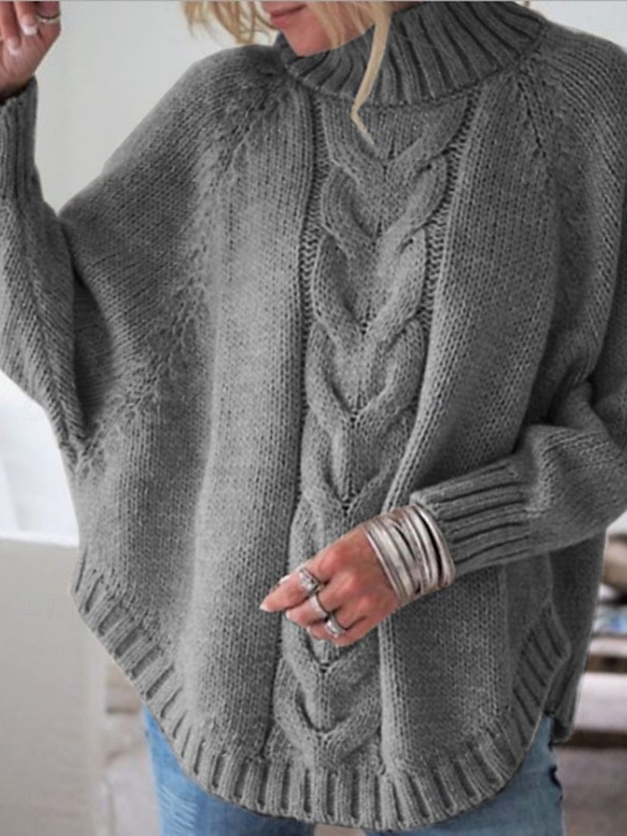 Dame Genser Fritid Myk Ren farge Kabel Rullekrage Strikket Langermet Vanlige topper Strikke utendørs Daglig Helg Svart Gul Høst Vinter 2025 - $22.99 –P4
