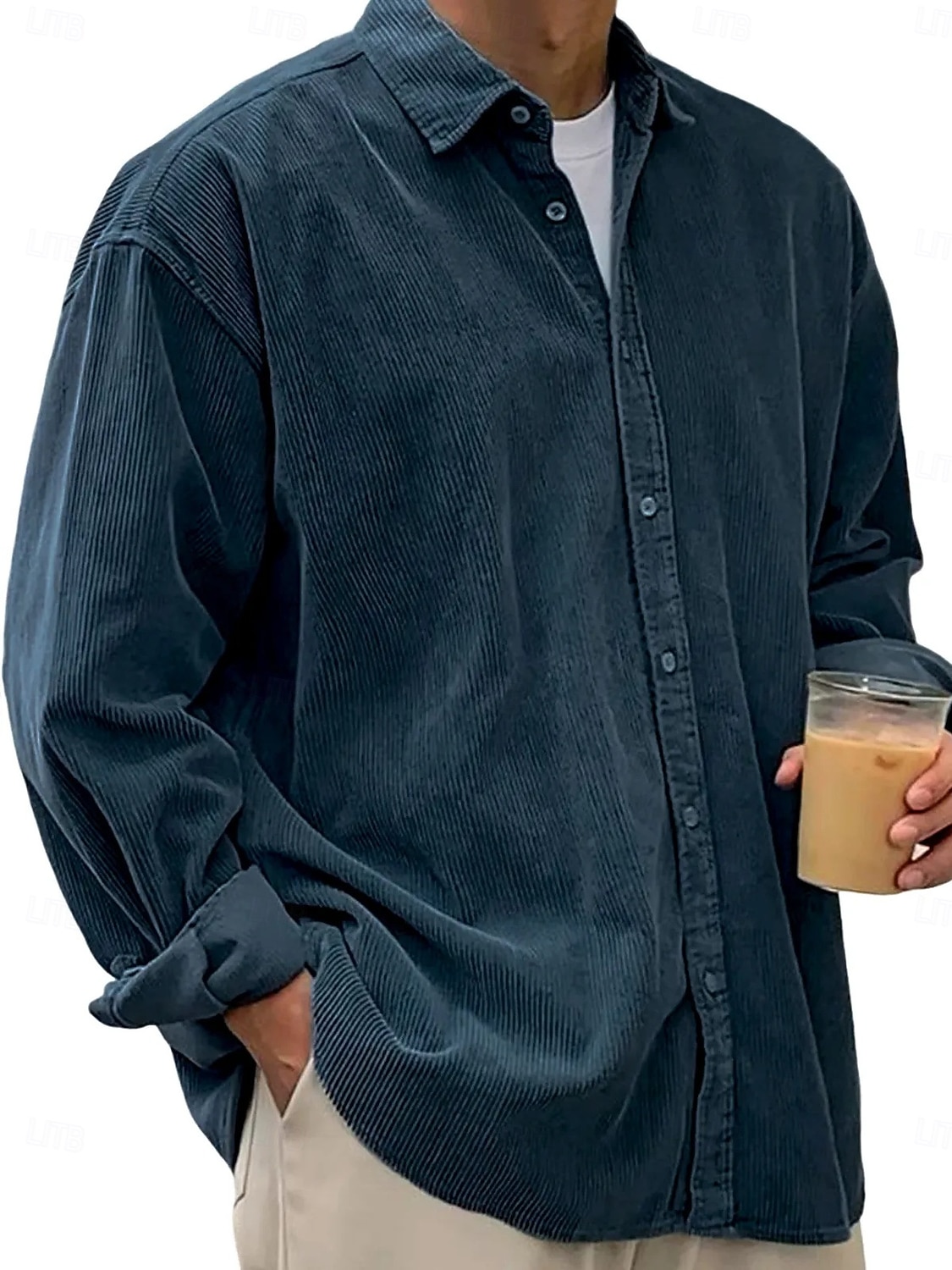 Męskie Koszula Codzienna koszula Koszula sztruksowa Zapinana na guziki koszula Czarny Biały Granatowy Niebieski Fioletowy Długi rękaw Wieczorne Na zewnątrz Ulica Odzież Zabytkowe Codzienny 2025 - $27.99 –P9