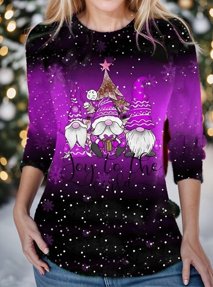Noël Femmes T-shirt Graphique Père Noël Noël ancien Mode Élégant manche longue Col ras du cou Col rond Hauts Réguliers Quotidien Week-end Imprimé Jaune Rouge Bleu Violet Orange Printemps Automne Hiver de 2025 ? $26.99 –P4