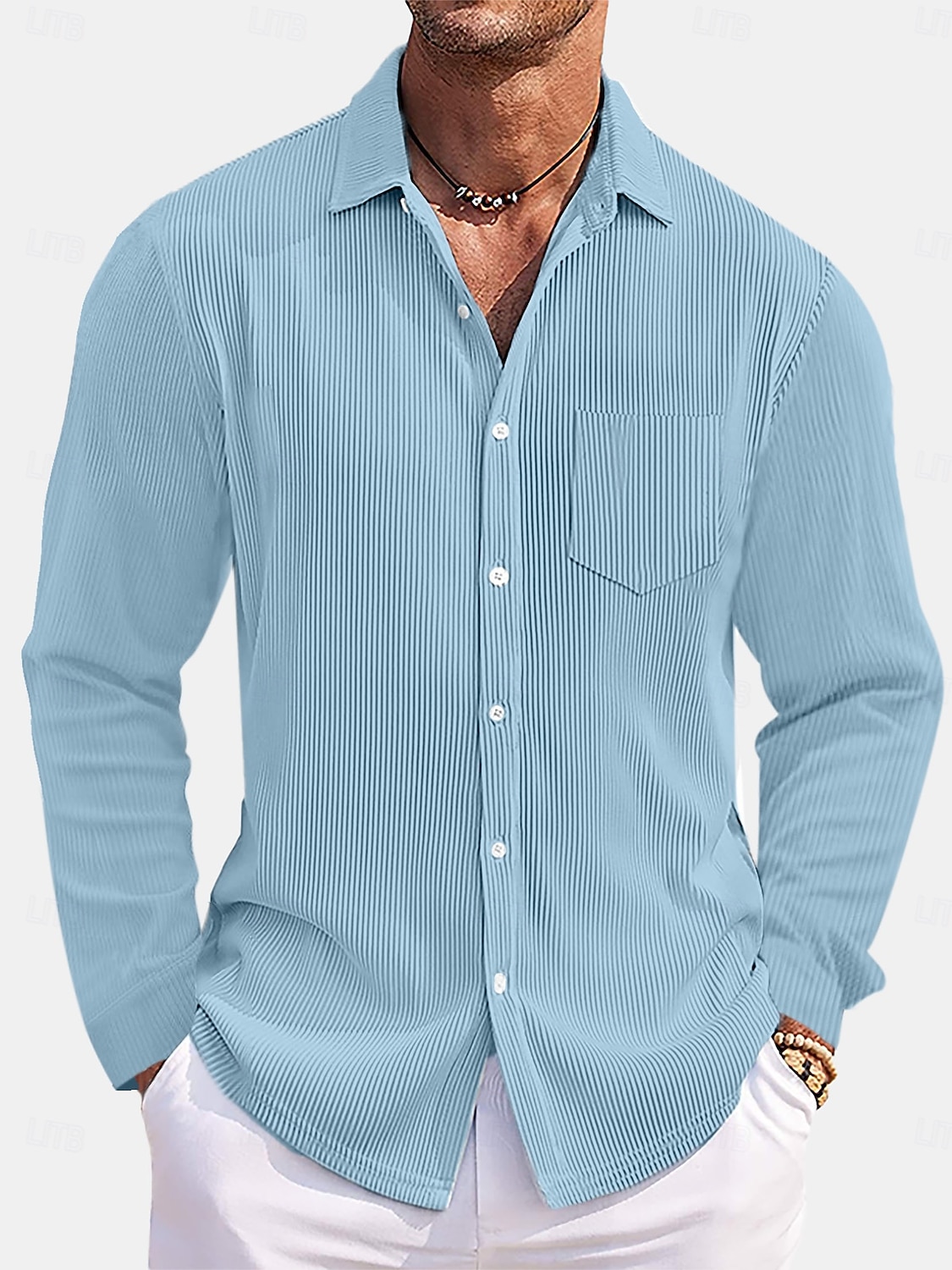 Hombre Camisa Camisa casual Camisa de Pana Abotonar la camisa Azul Marino Manga Larga Plano Cuello Vuelto Casual Exterior Bolsillo Ropa Moda Casual 2026 - $29.99 –P1