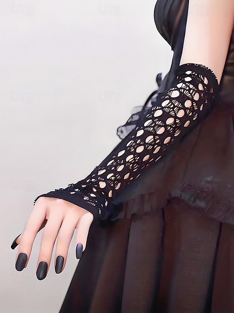 2026年 レディースハロウィンゴシックレースグローブ - パーティー、コスプレ、コスチューム衣装に最適なブラックフィッシュネットフィンガーレスアームウォーマー  コレクション – $9.99 –P3