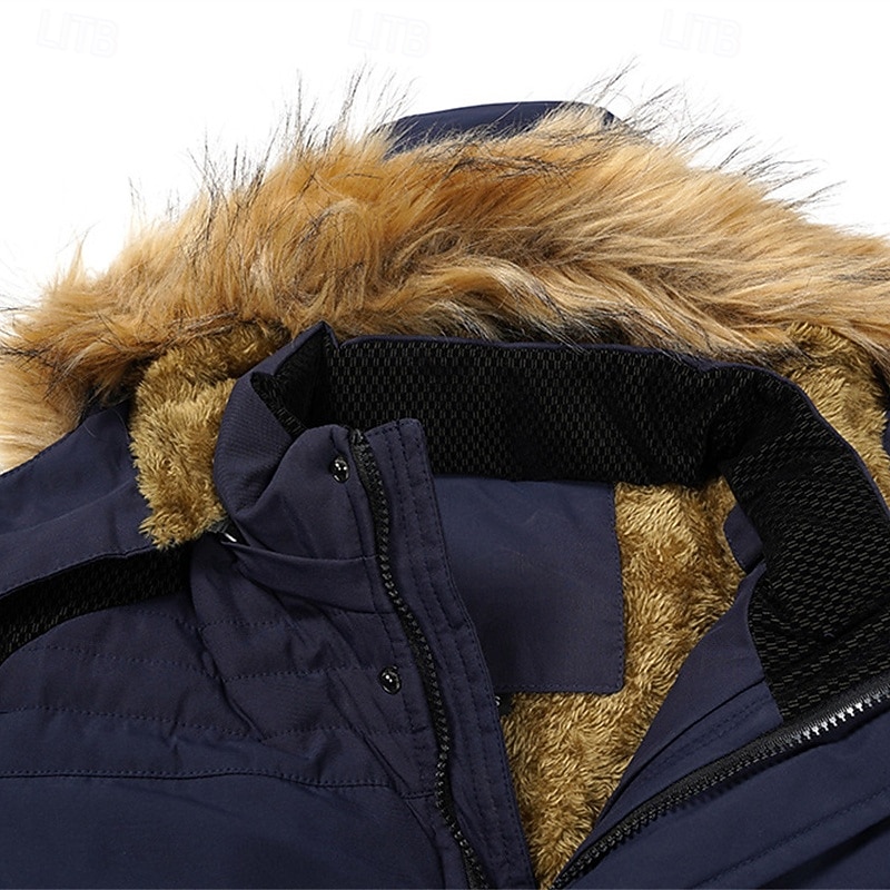 Men's Winter Coat Fleece Jacket Parka Pocket Fleece Polyster Vacation Daily Wear Date Regular Fashion Casual Comfortable Thermal Warm Fall Winter Solid / Plain Color Black Khaki Dark Blue Puffer 2025 - $66.99 –P11