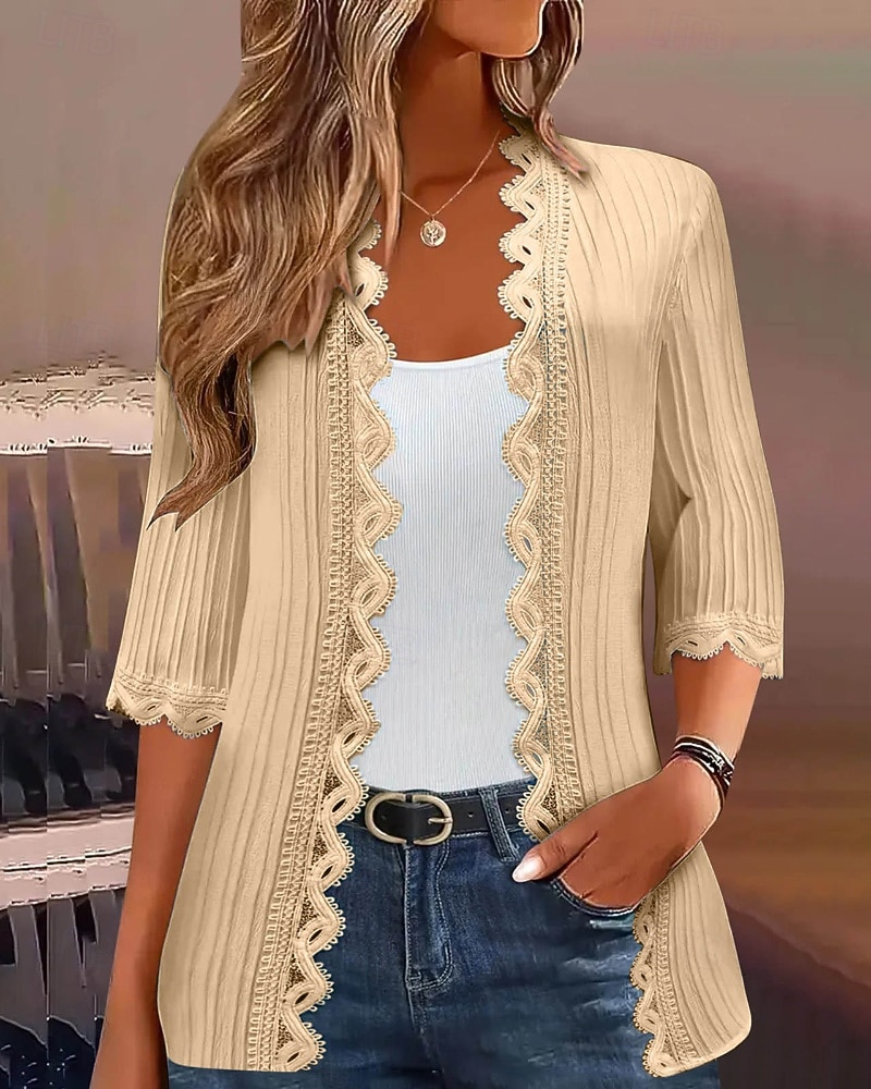 Damskie Sweter Sweter rozpinany Moda miejska Codzienny Jednokolorowe W serek Dzianiny Rękaw 3/4 Zwykłe topy Robić na drutach Święto Wyjściowe Weekend Czerwone wino Czarny Wiosna Jesień 2026 - $10.99 –P6