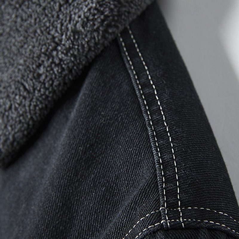 Męskie Kurtka zimowa Kurtka polarowa Jeansowa kurtka Urlop Codzienny Keep Warm Kieszeń Polar Jesień Zima Równina Moda Moda miejska Klapa Regularny Czarny Niebieski Ciemnoszary Kurtki 2025 - $66.99 –P8