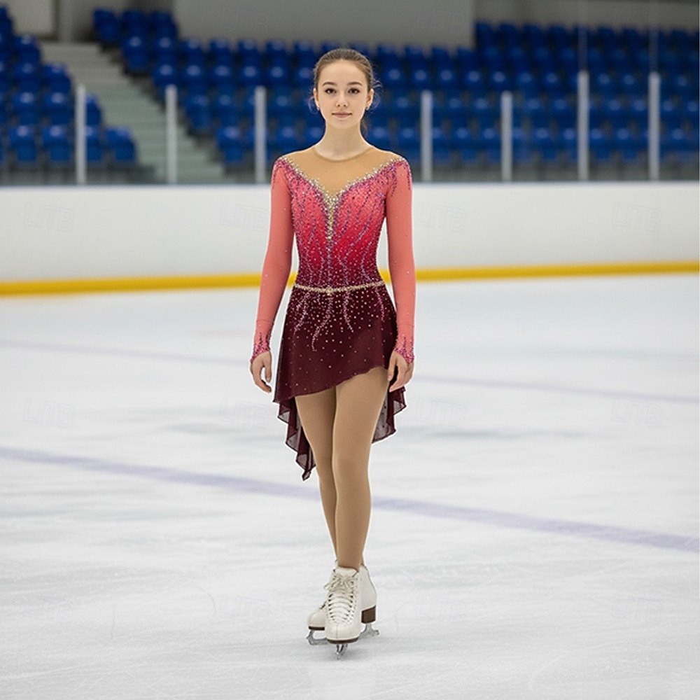 Eiskunstlauf Sommerkleid JTKDL Eiskunstlauf Kleid Angepasst Wettbewerb Ice  Skating Rock Für Mädchen Frauen Kinder Patinaje Gymnastik Leistung,Orange-S  Eiskunstlauf Trainingskleider, image size:1000x1000