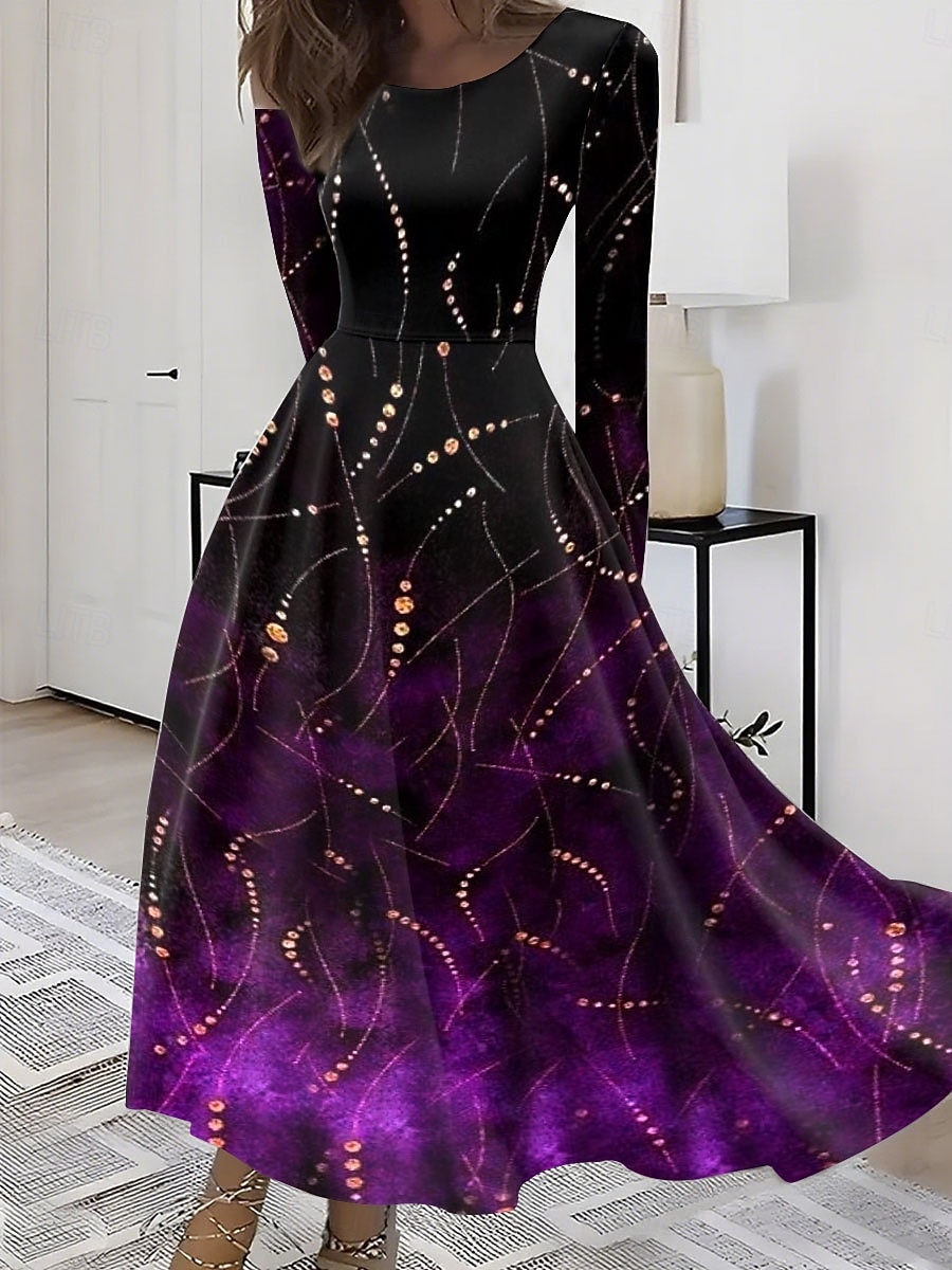 Damen Maxikleid A Linie Kleid Figurbetontes Kleid Urlaub Lässig Boho Party Täglich Ausgehen Normale Passform Ombre Grafik Geometrisch Langarm Rundhalsausschnitt Rote Purpur Grün Grau Sommer Frühling 2025 - $36.99 –P2