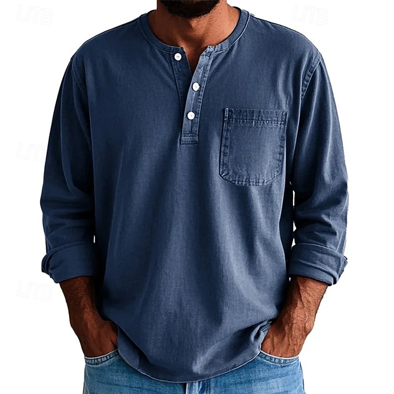 Pánské Tričko Tričko Henley Trička Tričko Top Dlouhý rukáv Henley Jaro Podzim Bez vzoru Módní Designové Základní Kapsy Dovolená ulice Jdeme ven Fialová Černá Žlutá Top tričko pro muže 2025 - $28.99 –P8