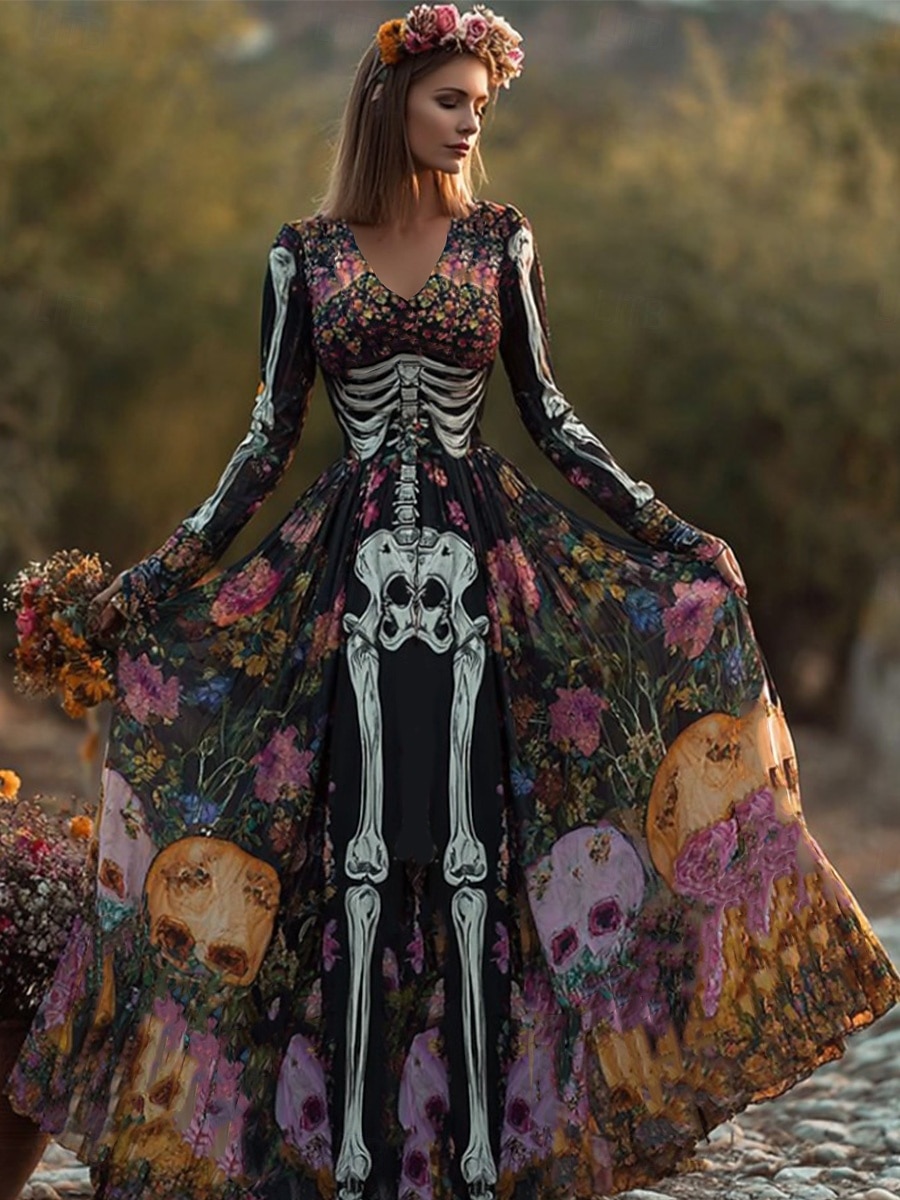 fitted lace wedding dress Women's Kreepsville 666 White Skeleton Tunic Dress Gothic Horror Fashion