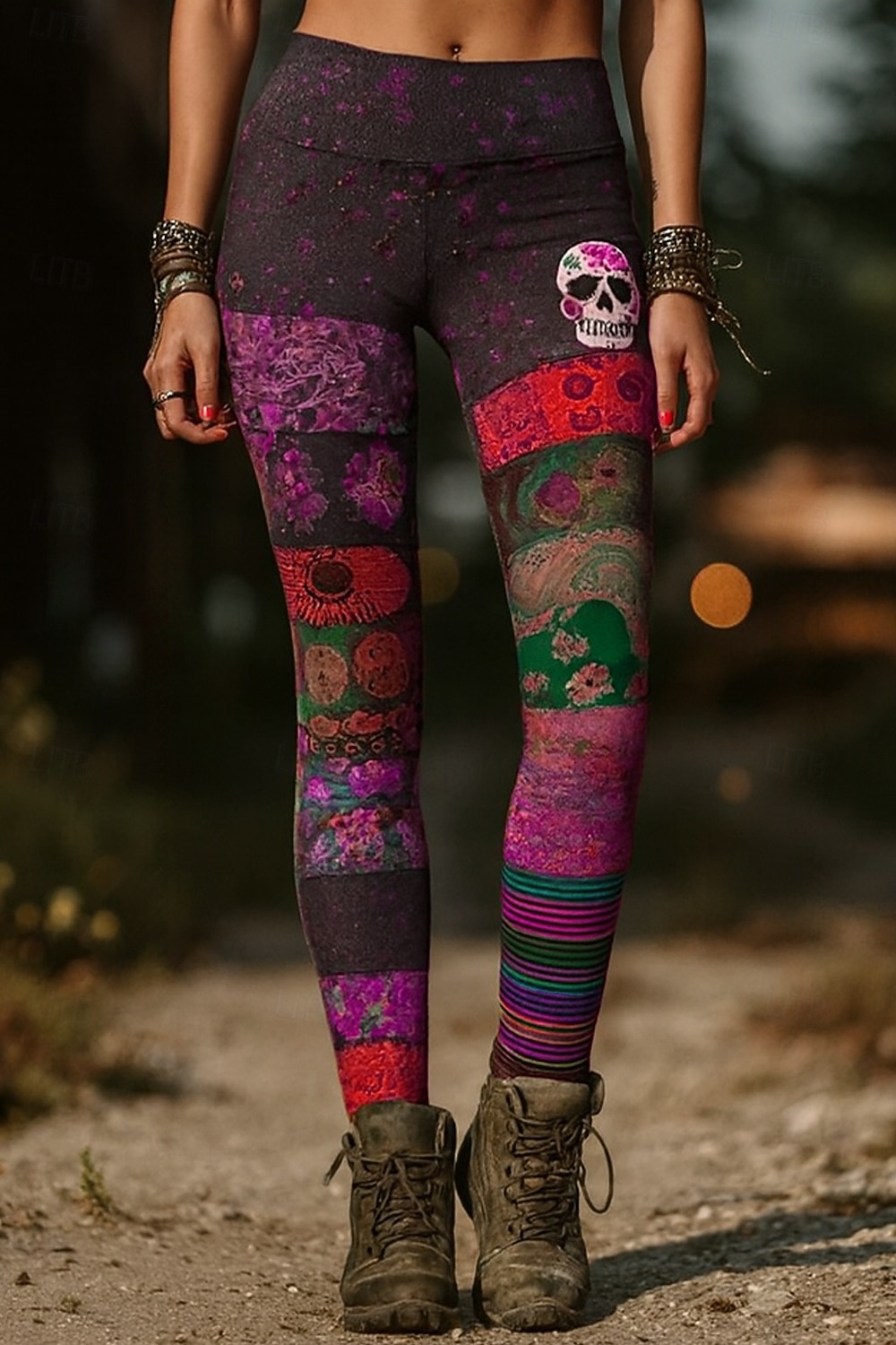 Damen Leggings Urlaub Vintage Ethnischer Stil Volle Länge Hohe Taille Grafik Schädel Monster Kordelzug Patchwork 3D Druck Schnell trocknend Atmungsaktiv Weich Dehnbar Formal Outdoor Urlaub Pink Blau 2026 - $21.99 –P4