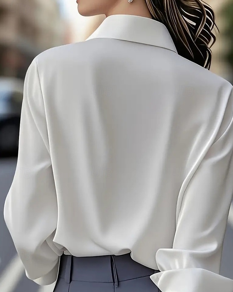 Women's Shirt Elegant Dressy Satin Top Buttons Plain Elegant Stylish Long Sleeve Shirt Collar Regular Tops Holiday Going out Black White Spring Fall 2026 - $19.99 –P2