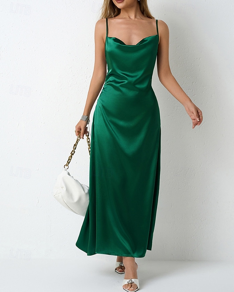 Dames Halflange jurk Satijnen Jurk Feestjurk Cocktail jurk Slipdress Modieus Modern Buiten Avond Feest Feest Normale pasvorm Effen Mouwloos hihnat Lichtgroen Wijn Donkergroen Paars Lente Herfst 2026 - $25.99 –P1