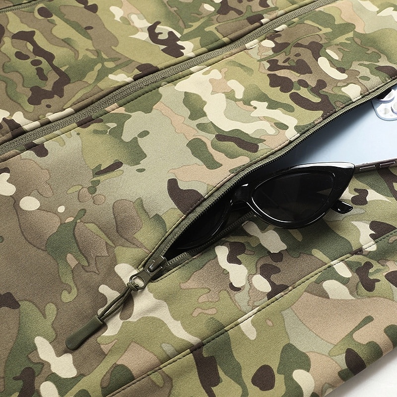 Herr Utomhusjacka Softshelljacka Vandringsjacka Semester Dagligen Vindtät Vattenfast Ficka Höst Vinter Kamuflasje Mode Klassisk Huva Normal Mörkgrå Svart Ljusgrön Blå Mörkgrön Jacka 2026 - $47.99 –P9