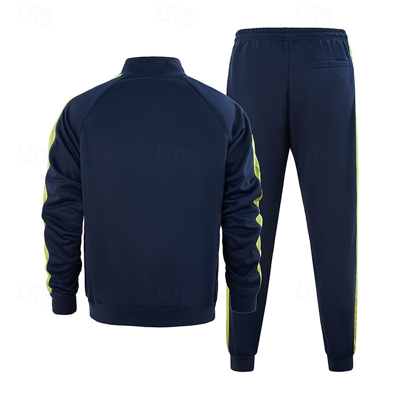 Homens Moletom Conjunto de roupas Colarinho Chinês Ao ar livre Diário Esportes Com Cordão Zip Up Bolsos Bloco de cor Preto Azul Marinha Cinzento Claro Poliéster Roupas Esportivas Moda Roupa de rua de 2025 por $49.99 –P4