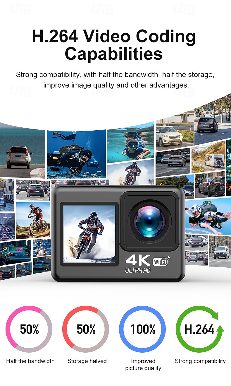 Cameră sport impermeabilă de înaltă definiție 4k cu ecran dublu pentru ciclism, scufundări și fotografie aeriană, aparat de înregistrare foto și video integrat cu conectivitate mobilă wifi și 2026 - $76.99 –P11