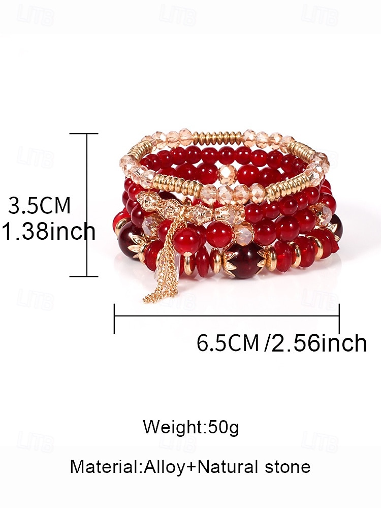 Dames armband met imitatiekristallen kralen en gouden accenten, boho gelaagde stretch armbanden sieraden voor feesten, bruiloften en dagelijks gebruik 2026 - $8.99 –P11