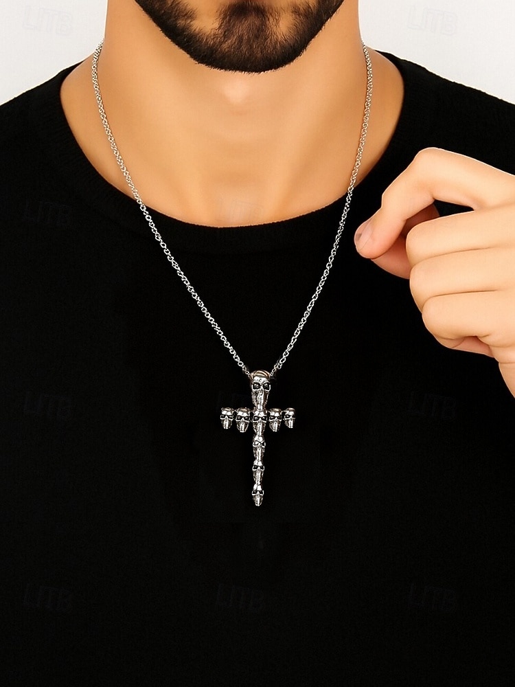 Collier croix tête de mort pour homme, pendentif gothique en alliage avec chaîne, bijou de style punk pour fête, cosplay et festival de 2025 ? $7.99 –P1