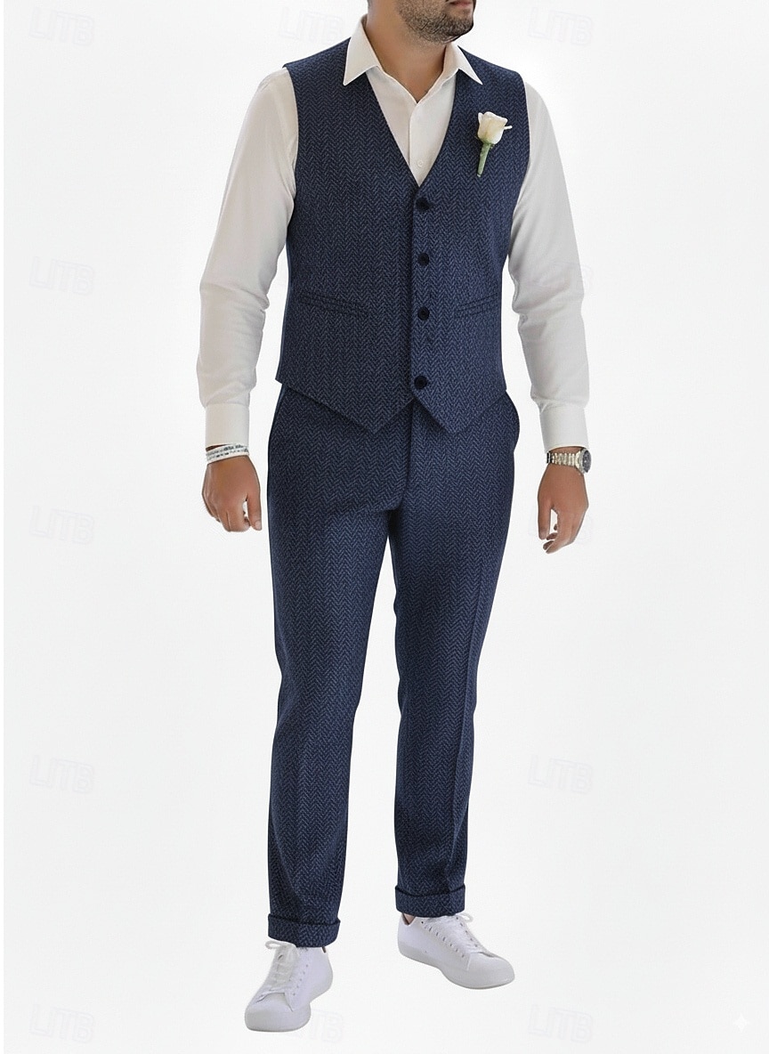 Men's Wedding Party Business Suits Notch Lapel Black Brown Daily Casual Herringbone Standard Fit 2 Piece 2025 - $69.99 –P2
