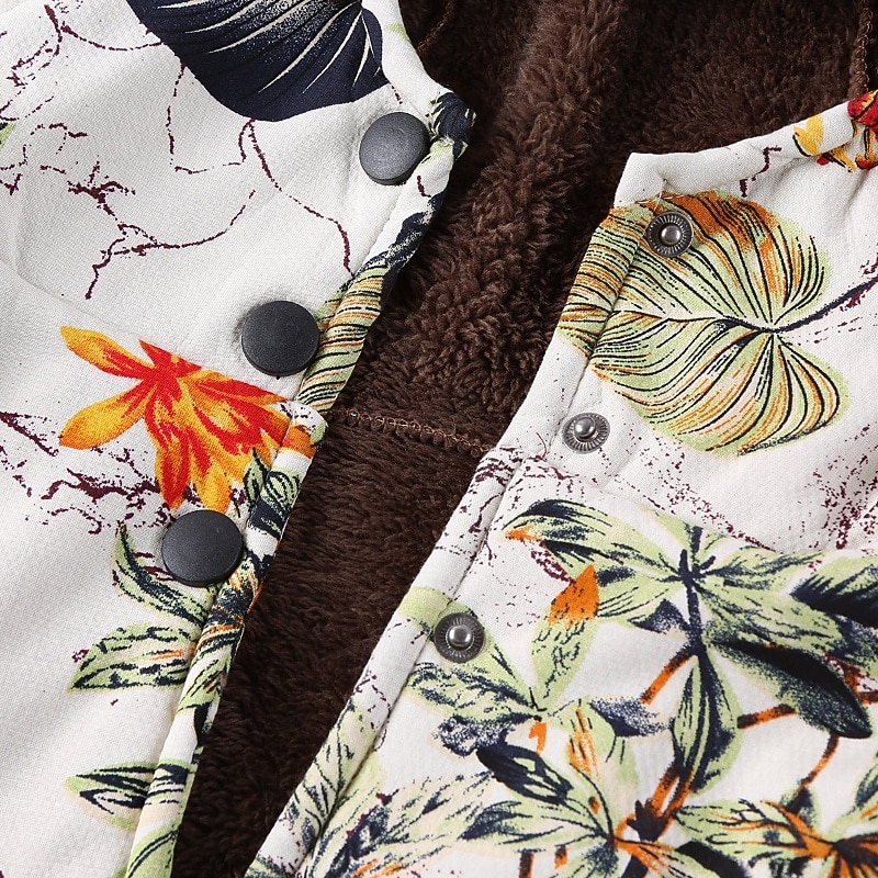 Damen Wintermantel Mantel Kapuzenjacke Warm Bequem Tasche Knöpfe Lässig Blumen Urlaub Ausgehen Wochenende Regulär Kapuzenpullover Normale Passform Langarm Oberbekleidung Weiß Gelb Rote Herbst Winter 2025 - $39.99 –P12