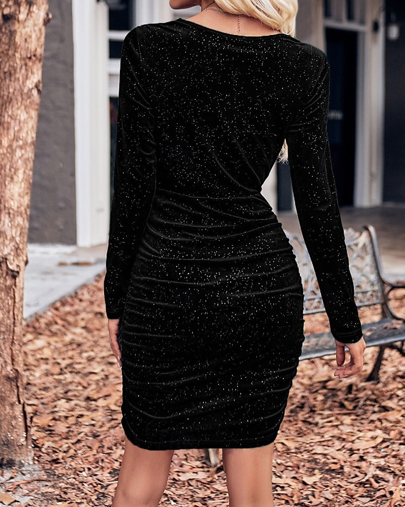 Femmes Mini Robe Robe en Velours Robe de Soirée Robe de Cocktail Élégant Moderne Soirée Date Coupe régulière Uni manche longue Col ras du cou Noir Vin Vert Bleu de minuit Automne Hiver de 2025 ? $26.09 –P8