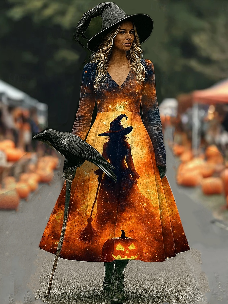 Halloween Női Koponyák Nyomás Midi Ruha A-vonalú Ruha Vakáció Hétköznapi Napi Normál Illeszkedés Grafikával Koponya Hosszú Ujjú V Nyakú Kék Narancs Szürke Ősz Tél 2025 - $33.99 –P2