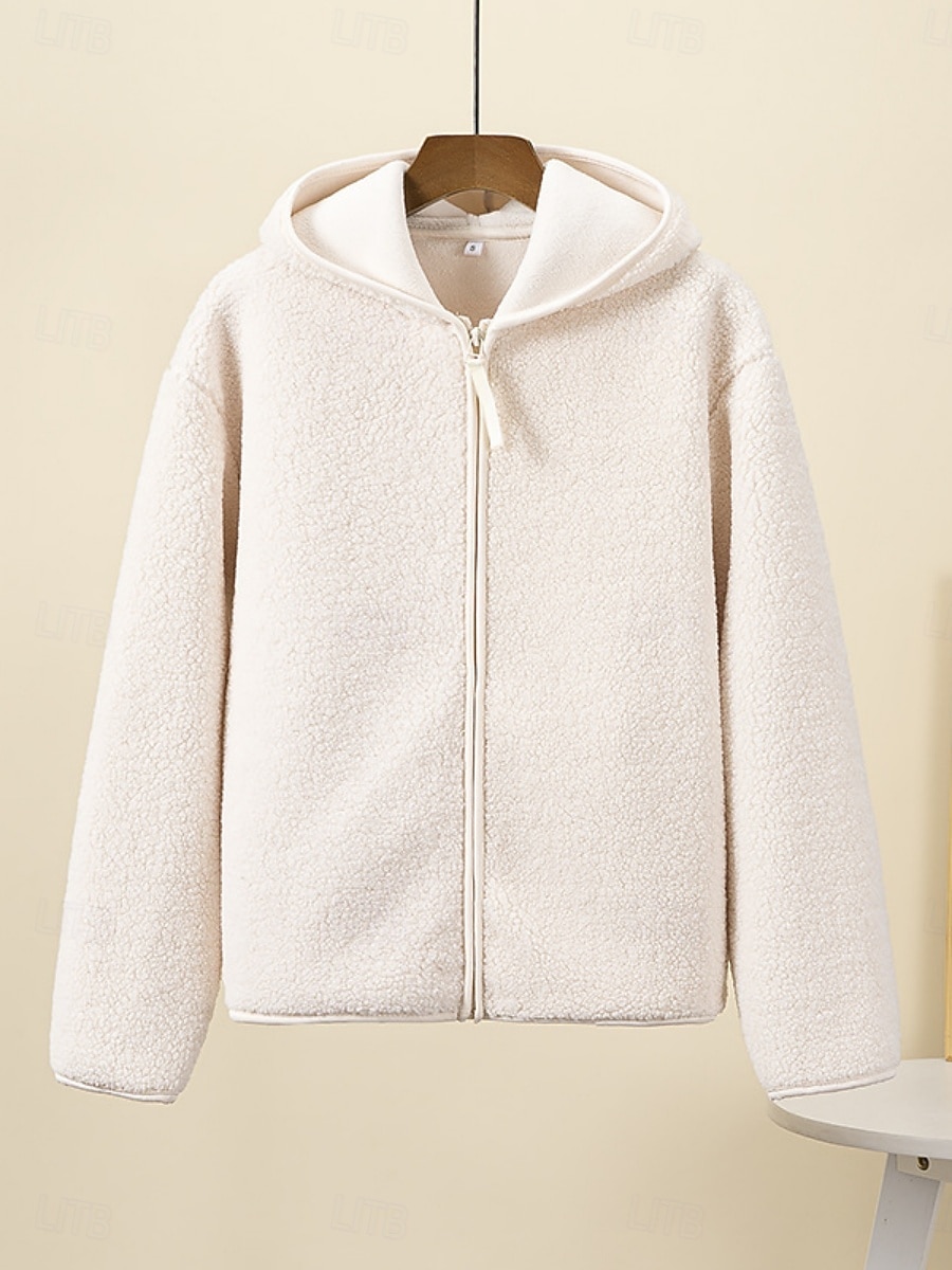 Mulheres Jaqueta sherpa Jaqueta casual Casaco com capuz Confortável Respirável Zíper Casual Tecido Férias Rua Casual Roupa Diária Zíper Padrão Com Capuz Normal Manga Longa agasalhos Azul Claro Preto de 2025 por $36.99 –P2