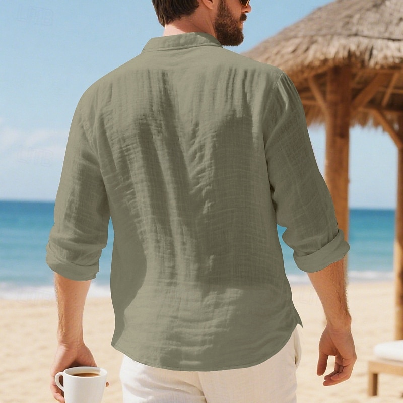 Herren Hemd Leinenhemd Freizeithemd Knopfhemd Baumwollhemd Einfach Urlaub Hawaiianisch Schwarz Weiß Gelb Marineblau Langarm Revers Frühling Herbst Bekleidung 2025 - $19.49 –P19