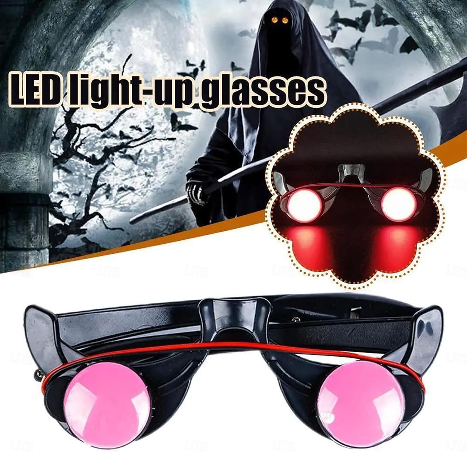 Ochelari cu ochi roșii strălucitori Accesorii de costum pentru Halloween cu Moartea înfricoșătoare Ochelari iluminate Cadou pentru petrecerea Rave Cadou de Crăciun 2026 - $11.99 –P4