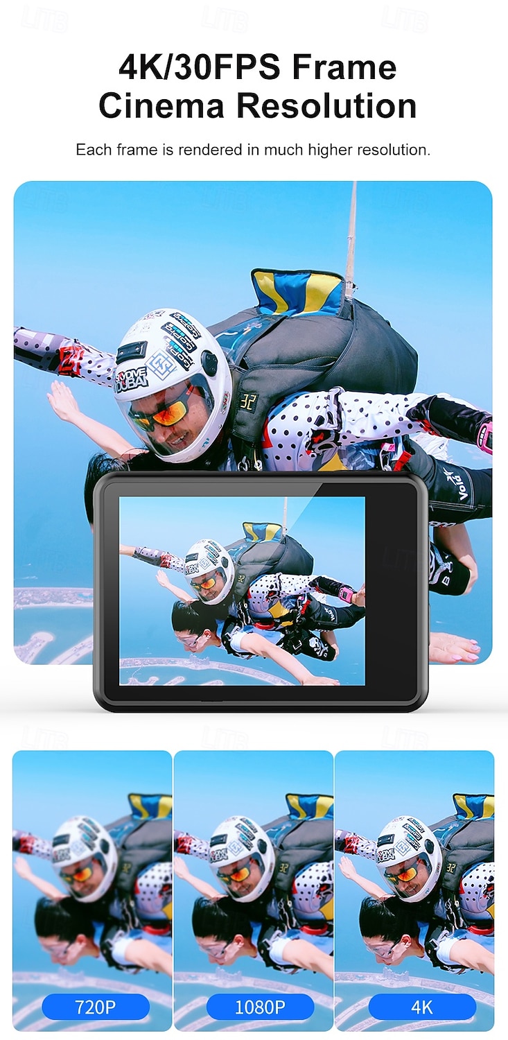 Cameră sport impermeabilă de înaltă definiție 4k cu ecran dublu pentru ciclism, scufundări și fotografie aeriană, aparat de înregistrare foto și video integrat cu conectivitate mobilă wifi și 2026 - $76.99 –P6