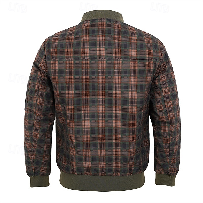 Per uomo Giubbotto bomber Giacca Casual Vacanza Quotidiano Caldo Tasca Autunno Inverno Plaid Moda Classico Collo alla coreana Regolare Verde scuro Verde militare Giacca del 2026 a $48.99 –P16