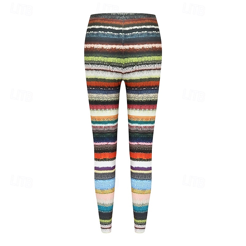 Mulheres Calças Leggings Leggings aconchegantes Roupa de rua Casual Comprimento total Cintura Alta Listrado Cintura elástica Imprimir Respirabilidade Confortável Com Stretch Férias Rua Roupa Diária de 2025 por $18.99 –P7