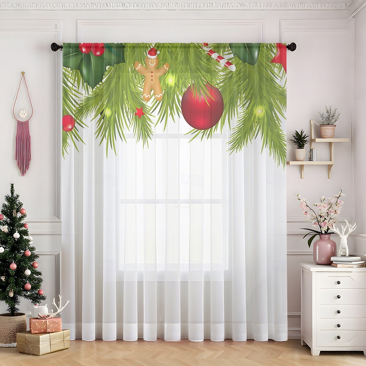 1 st ny julserie transparent gardin, 3D digitaltryckt stångficka fönstervoile, sovrum &vardagsrumsdekoration, direkt från fabriken 2025 - $12.49 –P18