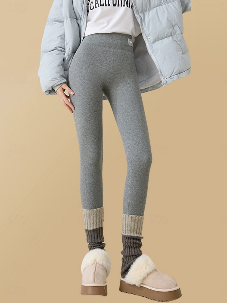 Damen Fleecehose Leggings Mode Basic Lässig Volle Länge Hohe Taille Einfach Hoher Schnitt Bequem Weich Dehnbar Heim Täglich Hellgrau Dunkelgrau Schwarz Beige Sommer Frühling Herbst Winter Schmale 2025 - $30.99 –P5