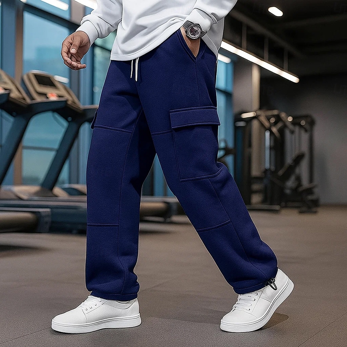 2025年 男性用 カーゴパンツ スウェットパンツ フリースパンツ ワイドレッグスウェットパンツ アスレチックパンツ ドローストリング 弾性ウエスト マルチポケット 平織り 吸汗性 高通気性 全長 アウトドア スポーツ・アウトドア カジュアル 旅行度假风 ファッション ブラック ネイビーブルー コレクション – $20.99 –P3