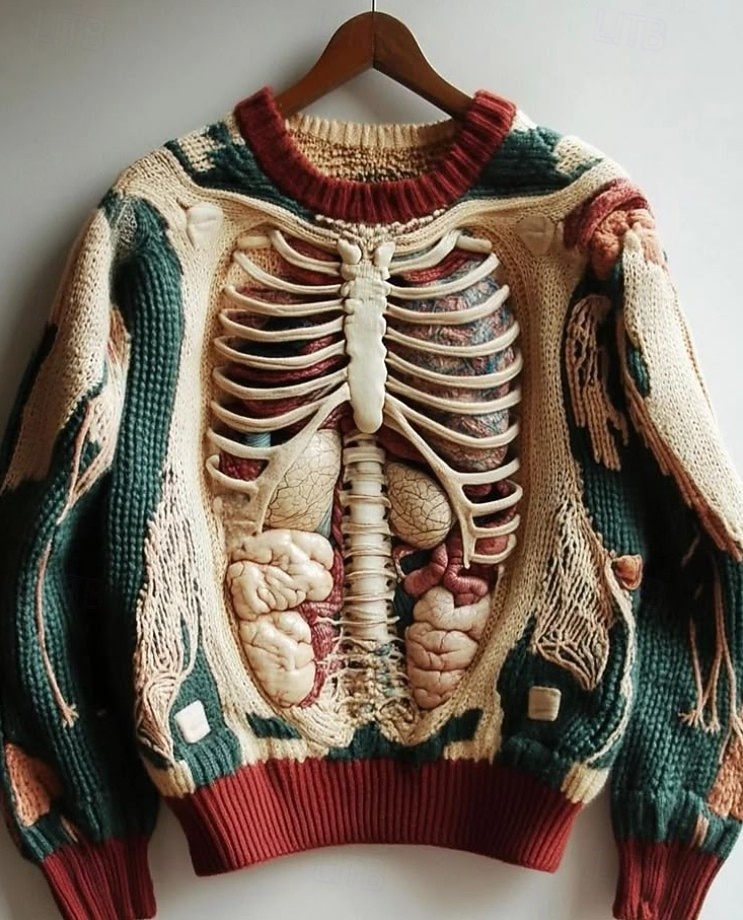 Damen Pullover Mode Lässig Grafik Skelett Rundhalsausschnitt Patchwork Blumen Gestrickt Langarm Normale Oberteile Stricken Halloween Weiß Rote Herbst Winter 2025 - $29.99 –P2
