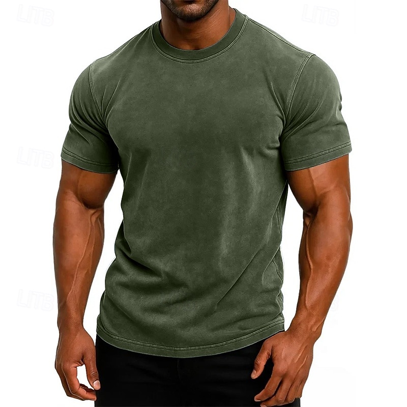 SoftFade™ Maglietta da Uomo T-Shirt Tee Top Manica Corta Maniche Corte Collo Alto Estate Colore Solido Vintage Garment Dyed Lavato Casual Vacanze Street Blu Viola Top Tee per Uomini del 2026 a $28.99 –P6